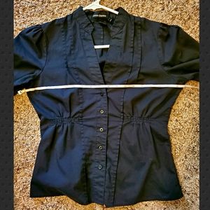 Cotton Express Mock Collar Ruched Black Button-up